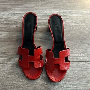 Hermes H cut out sandals shoes red patent leather Size 37 EU